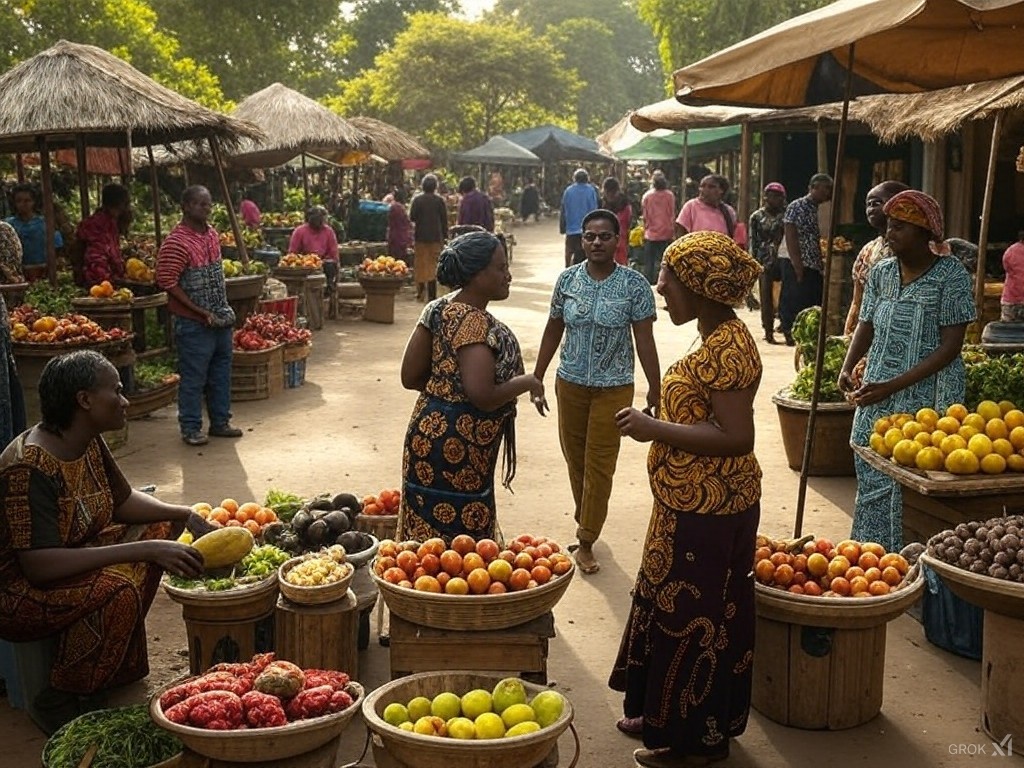 African marketplace featuring local products and goods